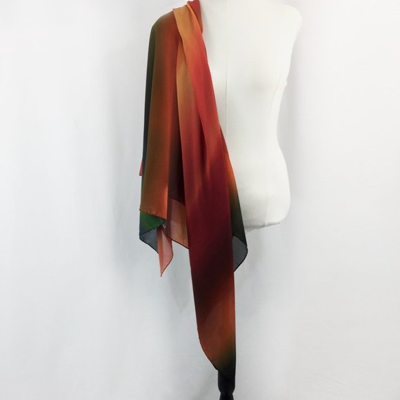 Sunset Sky Autumn Rainbow Sheer Chiffon Large Shawl Scarf, Limited Edition - Picture 7 of 12